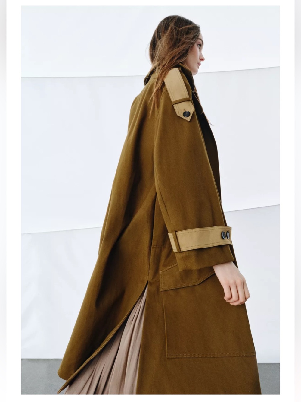 NWT ZARA Olive Green Trench Coat size small - Picture 3 of 8